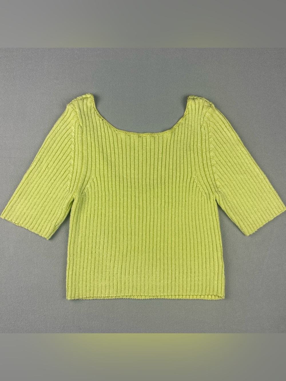 Free People San Lucas Pullover Sunny Lime Ribbed Crop Sweater Top XL